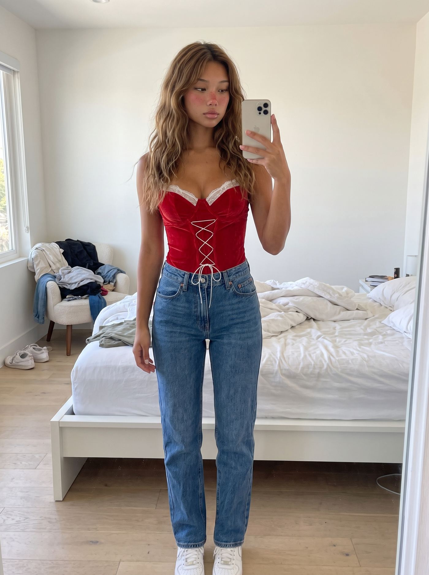Red Velvet Corset Set