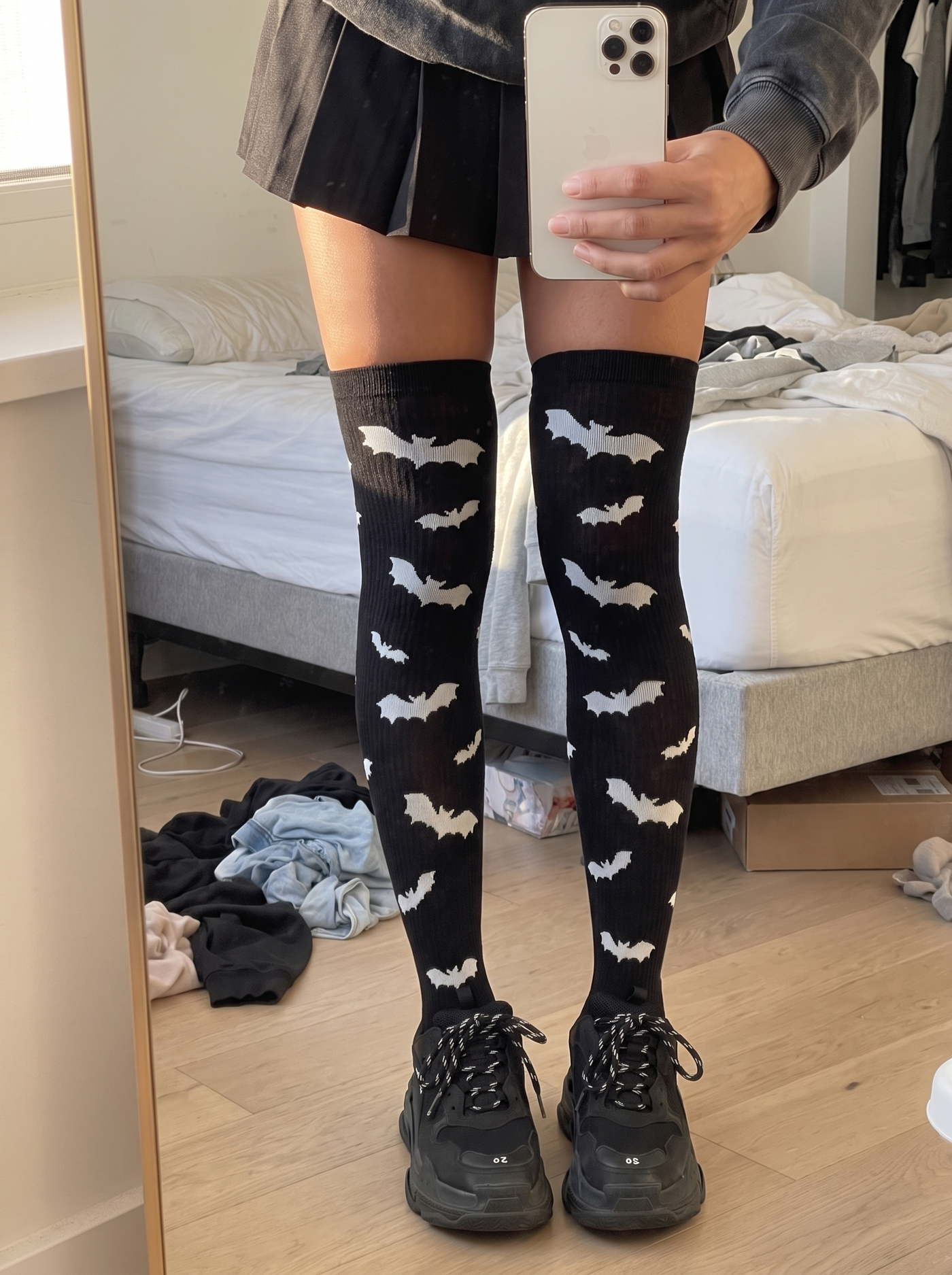 Gothic Print Over-Knee Socks