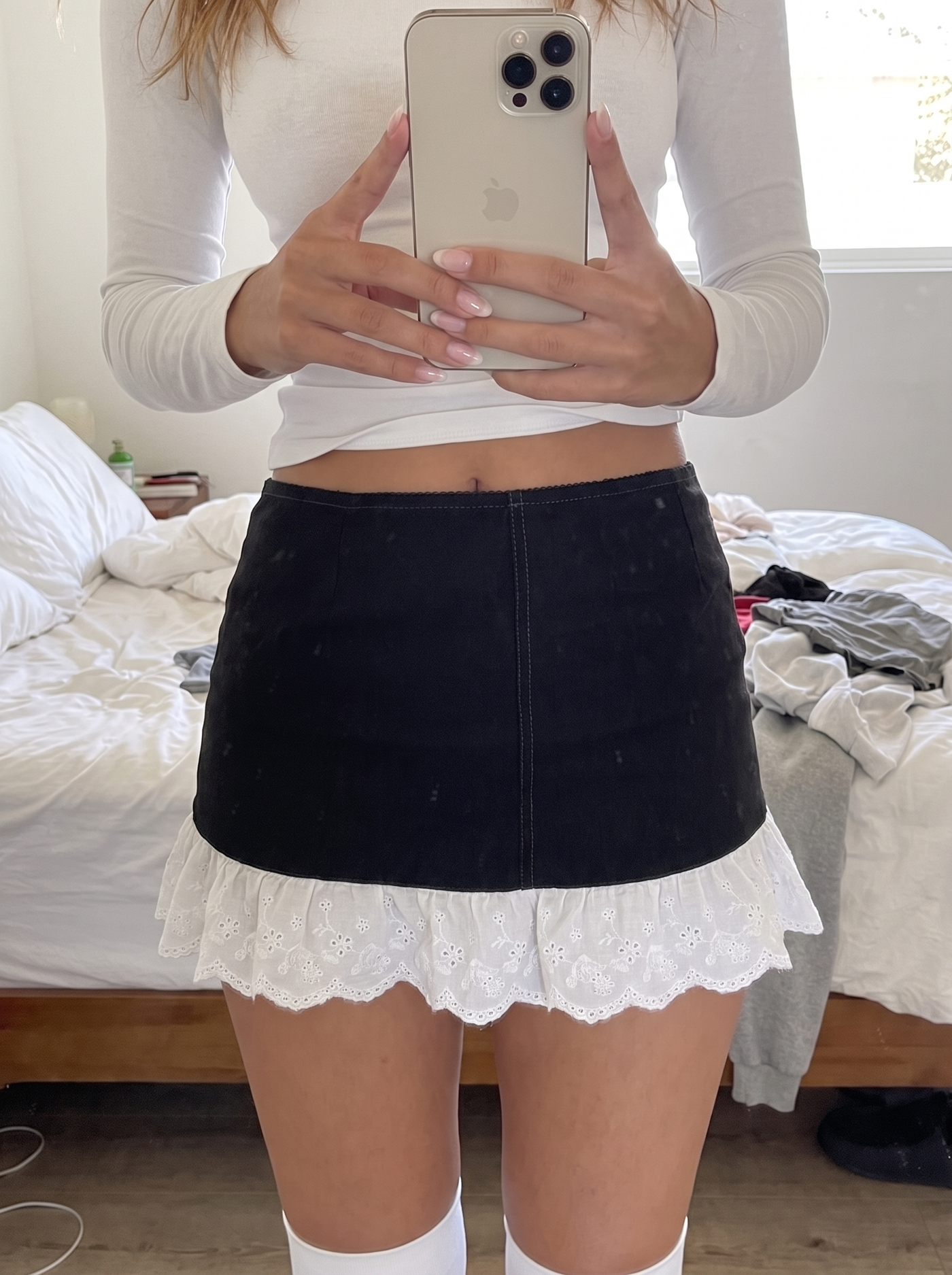 Eyelet Ruffle Micro Skirt