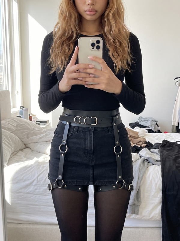 Leather O-Ring Garter Harness