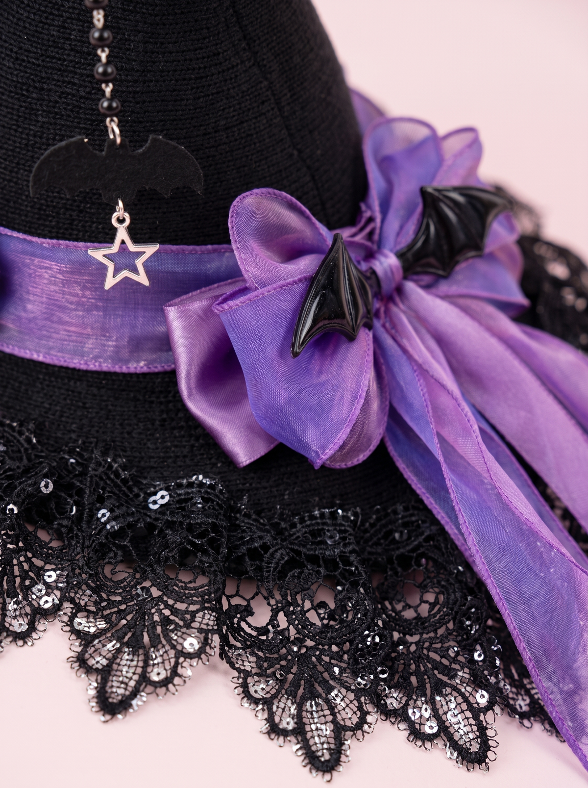 Bat Bow Lace Witch Hat