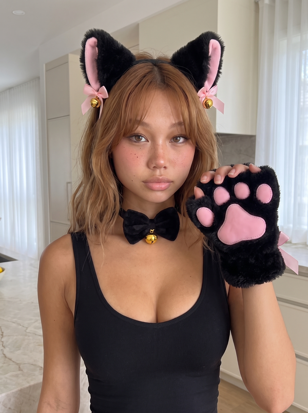 Cat Girl Costume Set — Ears, Tail & Paw Gloves
