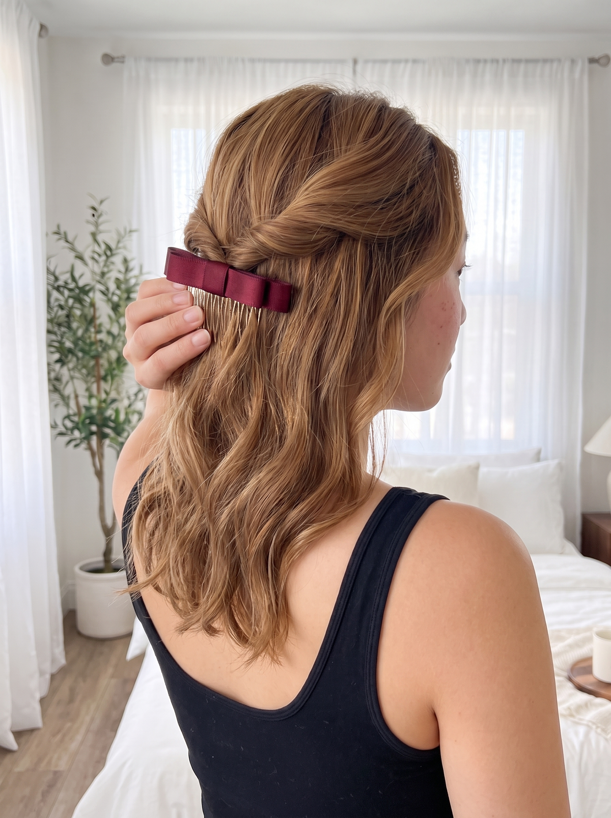 Satin Bow Hair Comb