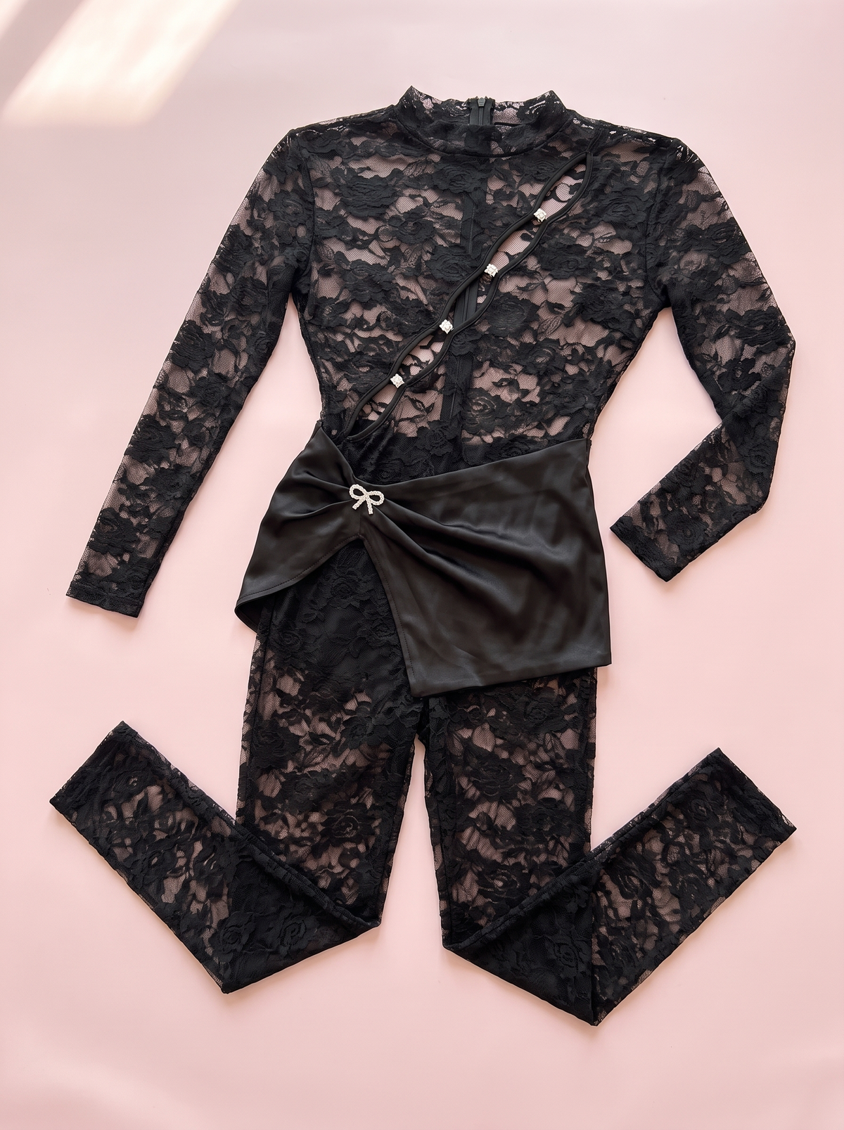 Black Sheer Lace Cutout Jumpsuit