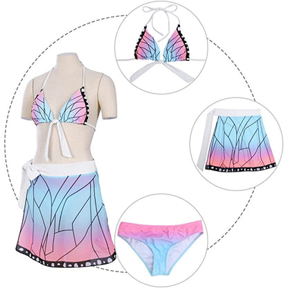 Japanese Anime Cosplay Bikini Set 3 Piece Triangle Cups Top Mini Skirt and Bottom Roleplaying Swimsuit