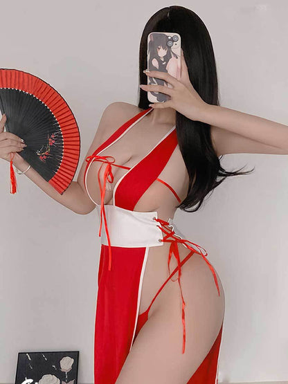Red High Split Kimono Dress