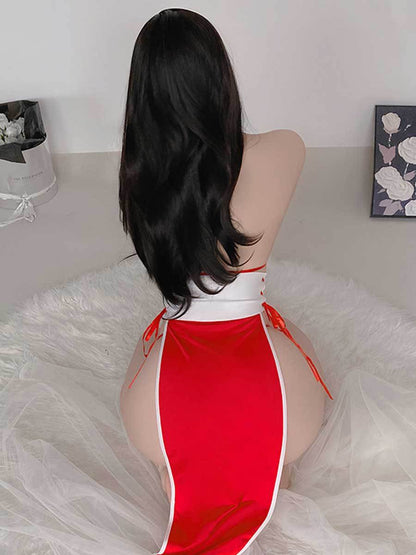 Red High Split Kimono Dress