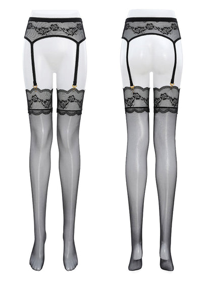 Lace Top Thigh High Stocking with Garters