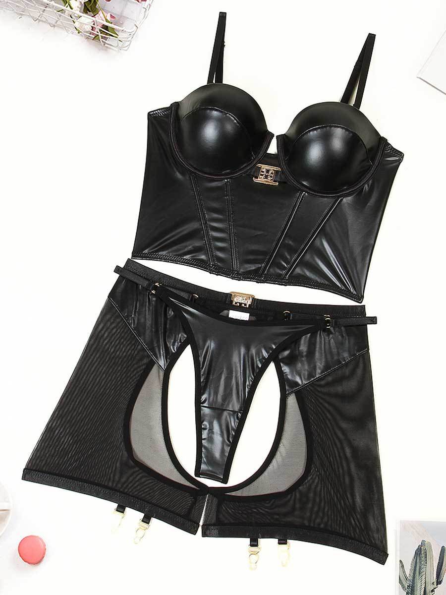Latex Bustier Bra and Panty Set