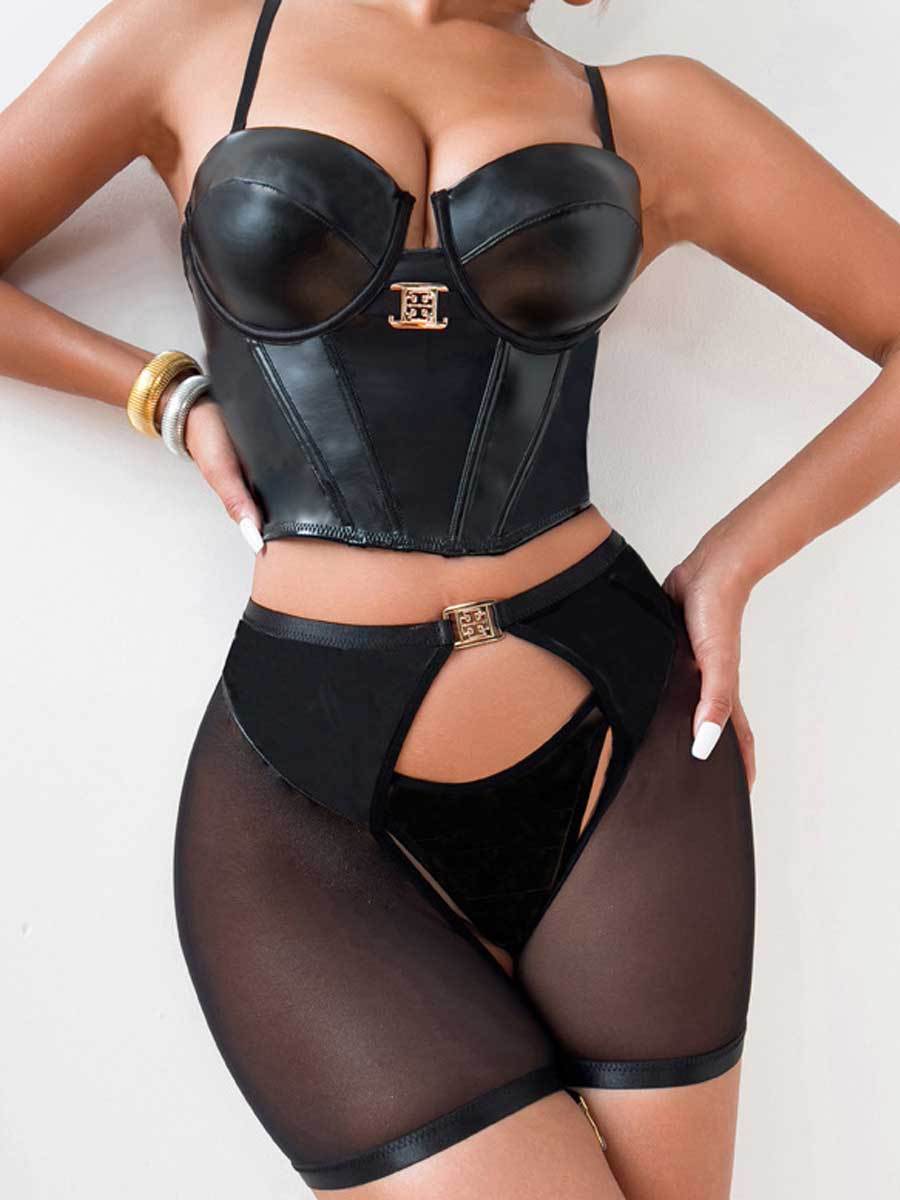 Latex Bustier Bra and Panty Set