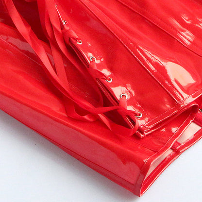 Latex Wet Look Mini Dress Plus Size Lace Up PVC Dress Off Shoulder Bodycon Dress