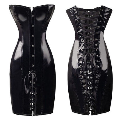 Latex Wet Look Mini Dress Plus Size Lace Up PVC Dress Off Shoulder Bodycon Dress