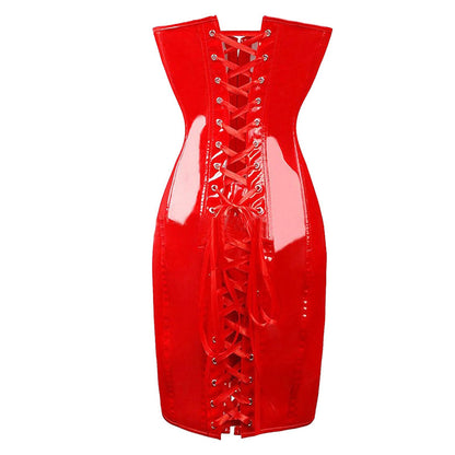 Latex Wet Look Mini Dress Plus Size Lace Up PVC Dress Off Shoulder Bodycon Dress