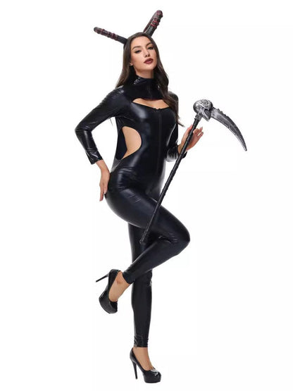 Latex Devil Outfit with Horns Headpiece