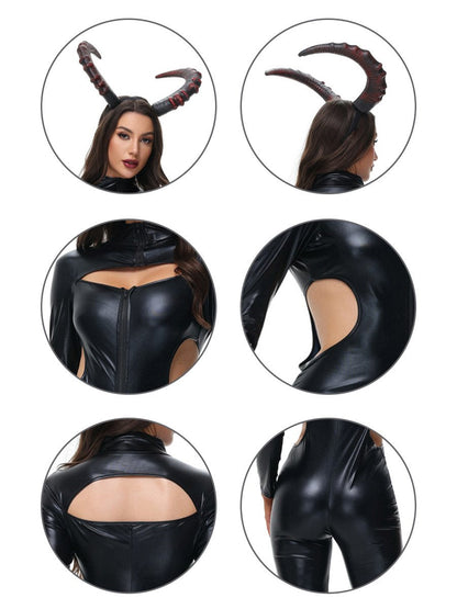 Latex Devil Outfit with Horns Headpiece