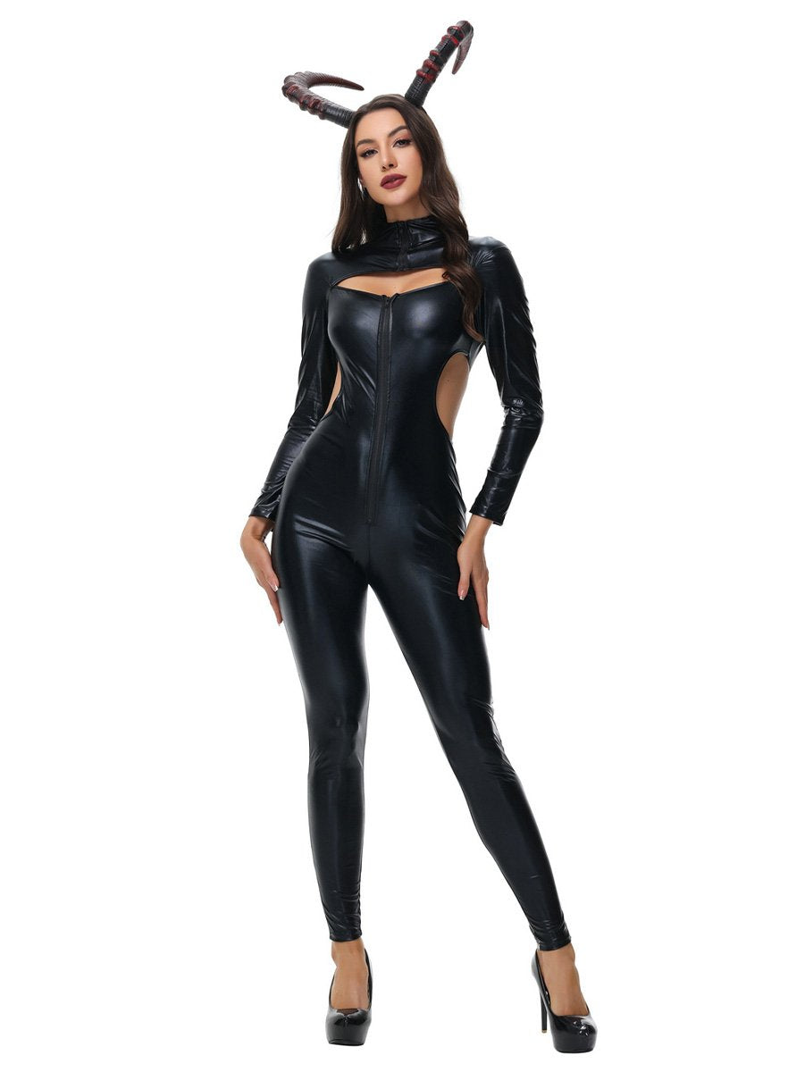 Latex Devil Outfit with Horns Headpiece