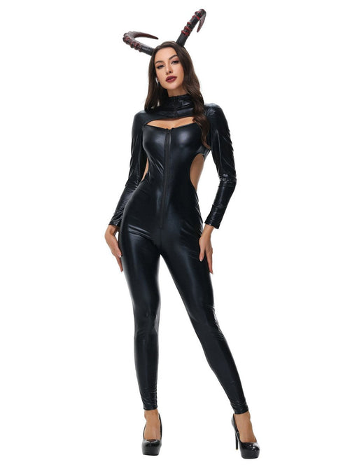 Latex Devil Outfit with Horns Headpiece