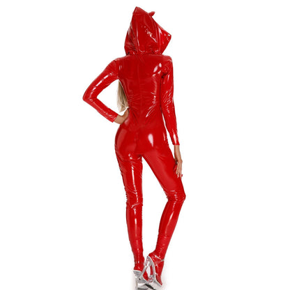 Latex Succubus Costume Plus Size Leather Front Zipper Catsuit Full Body Jumpsuit Devil Halloween Outfits