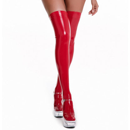 Latex Thigh High Stocking 2 Color Shiny Faux Leather Thigh High Socks for Women