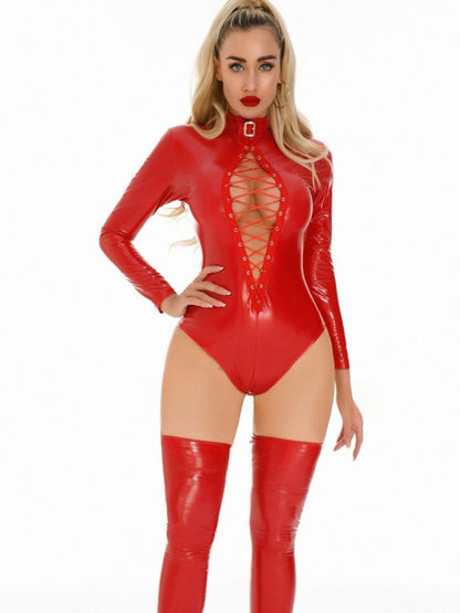 Latex Lace-up Eyelet Bodysuit