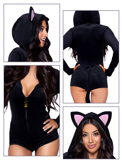 Black Cat Hooded Bodysuit