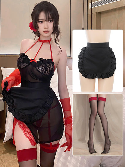 Sheer Mesh Chinese Dress with Apron