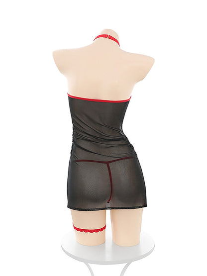 Sheer Mesh Chinese Dress with Apron