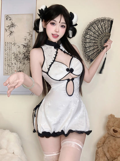 White Jacquard Cheongsam Dress