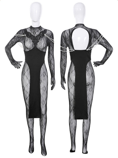 Lace Chinese Style Cupless Lingerie Set