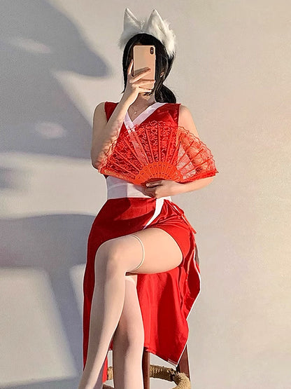 Anime Red Sleeveless Kimono Dress