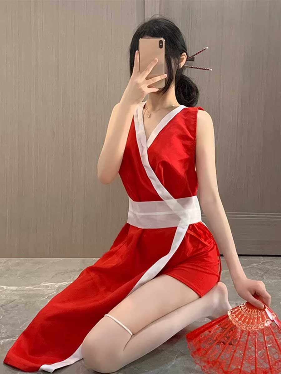 Anime Red Sleeveless Kimono Dress