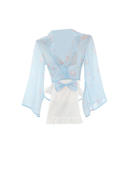 Cute Japanese Short Robe with Apron
