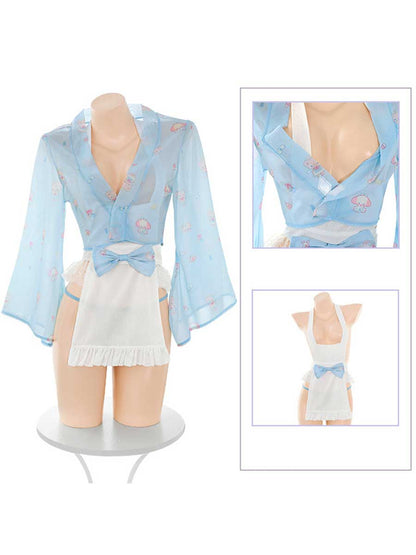 Cute Japanese Short Robe with Apron