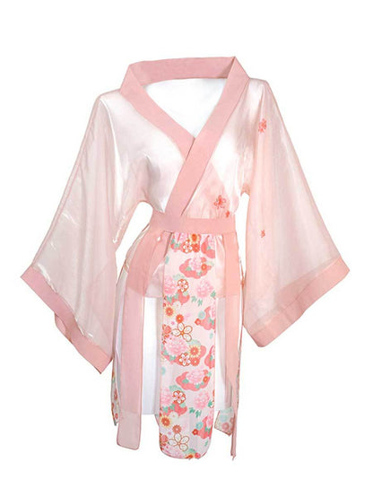 Sheer Mesh Kimono Robe W/ Draping Skirt