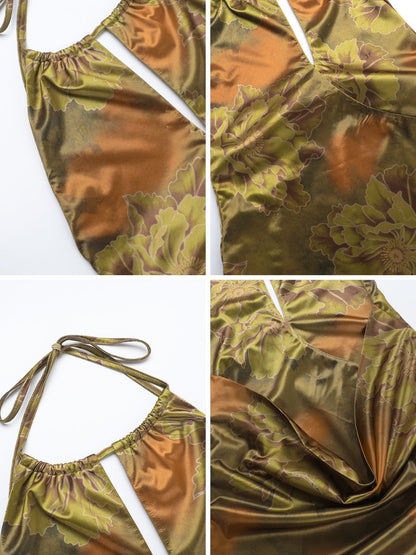 Floral Print Backless Party Dress