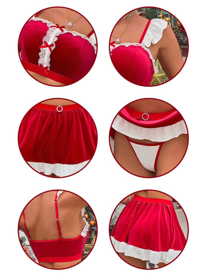Three Piece Mrs Claus Velvet Skirt Set