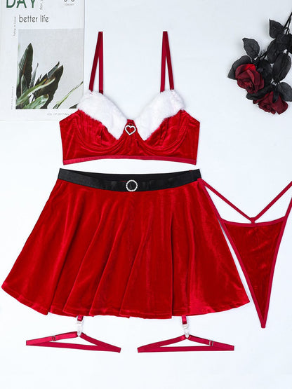 Mrs Claus Fuzzy Bra and Skirt Set