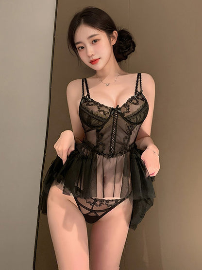 Transparent Lace Babydoll Set