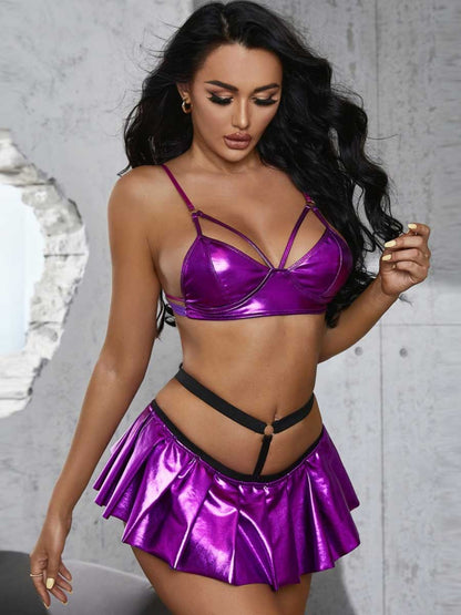 Plus Size Caged Metallic Skirt Set