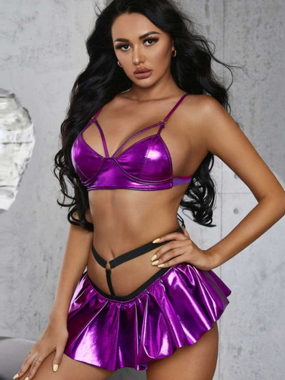 Plus Size Caged Metallic Skirt Set