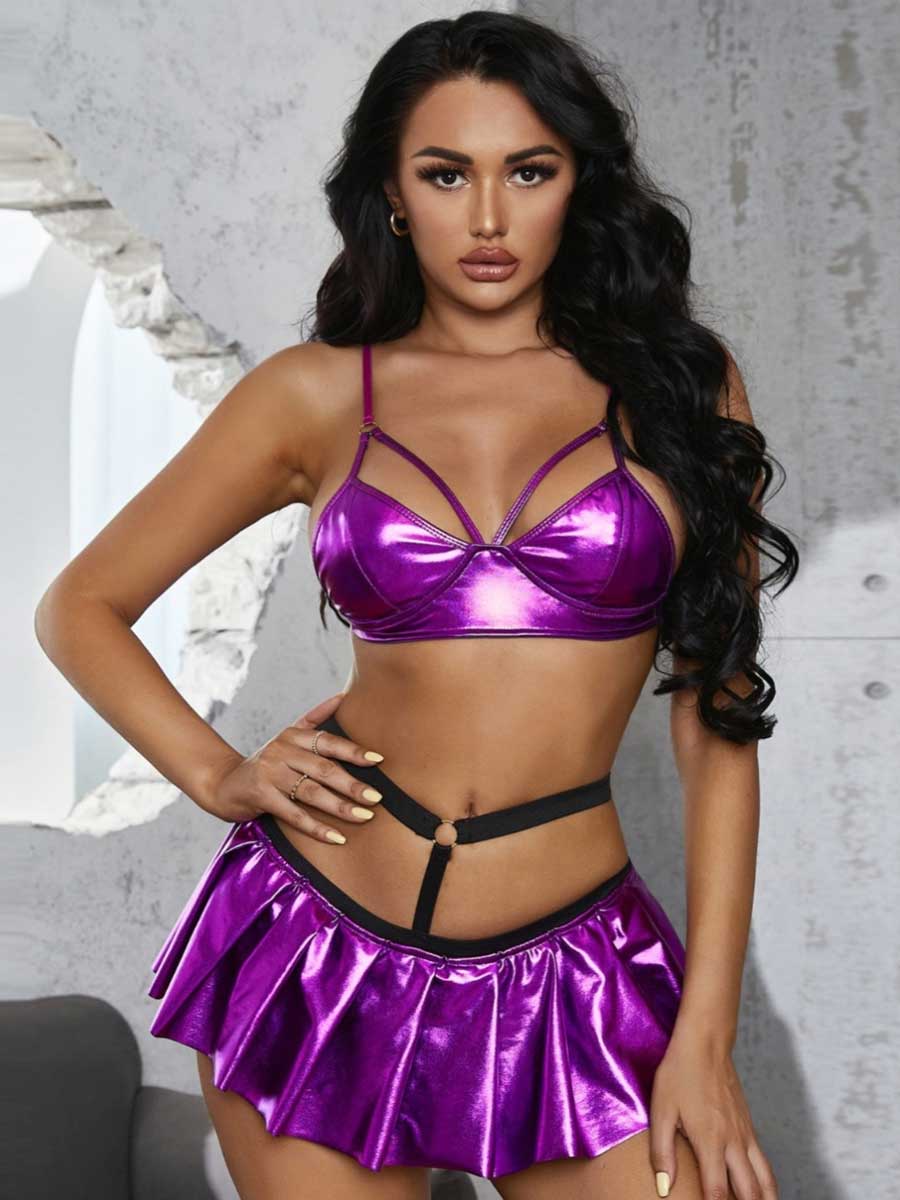 Plus Size Caged Metallic Skirt Set