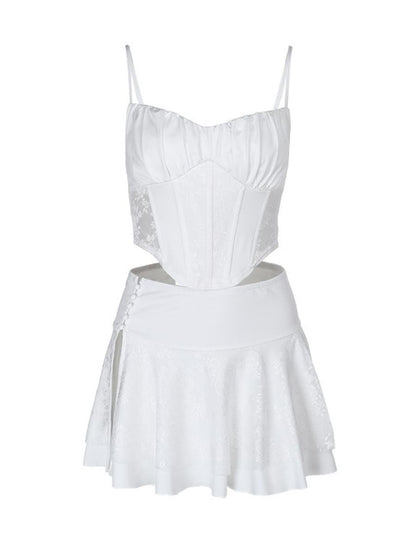 White Lace Bustier Mini Skirt