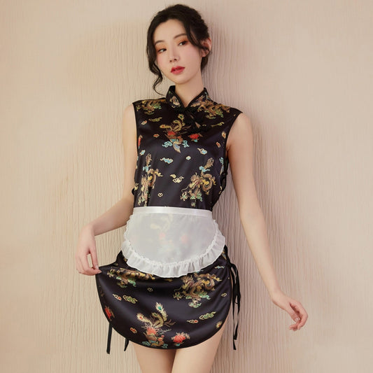 Sexy Maid Costume Exotic Maid Dress Chinese Split Dress with Maid Apron